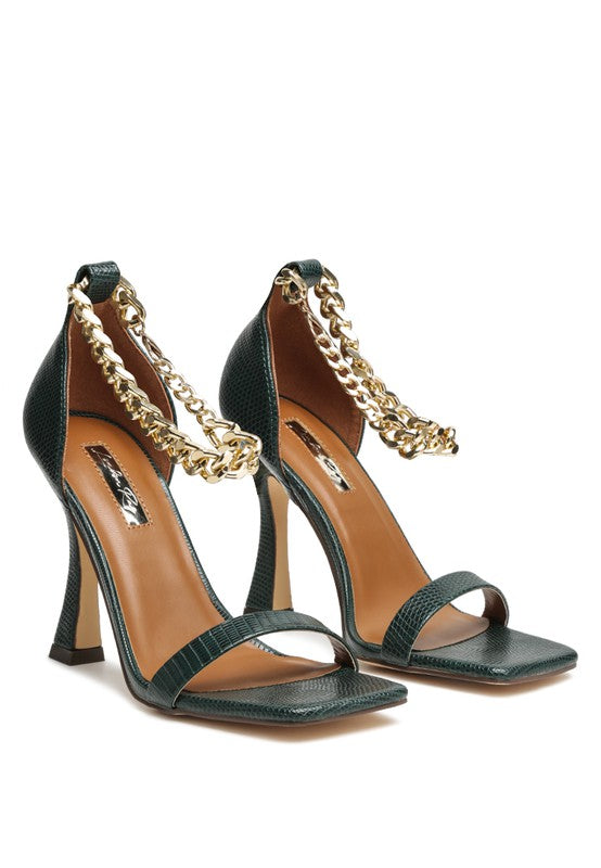 Venusta Gold Chain Heel Sandal