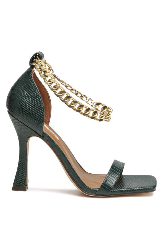Venusta Gold Chain Heel Sandal