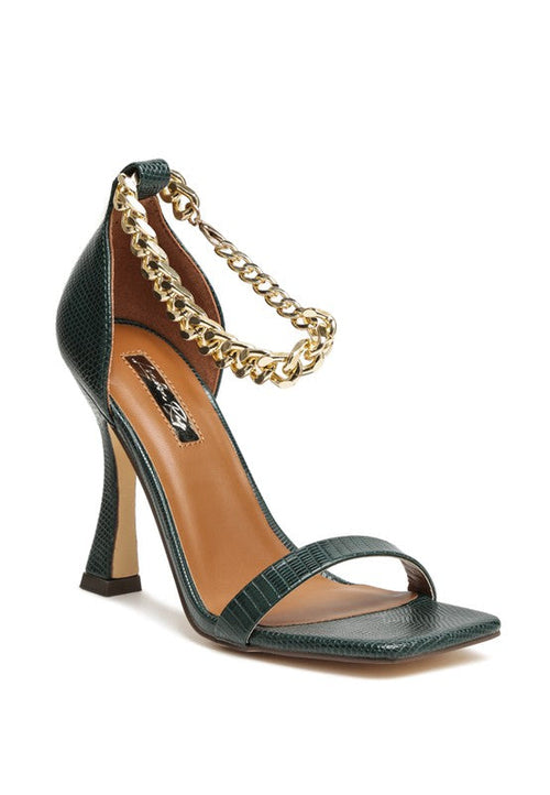 Venusta Gold Chain Ankle Heel Sandal
