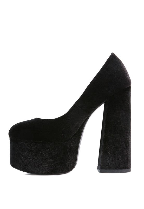 Old Novelty Velvet Platform Block Heel Pumps