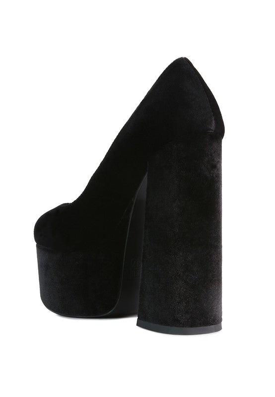 Old Novelty Velvet Platform Block Heel Pumps