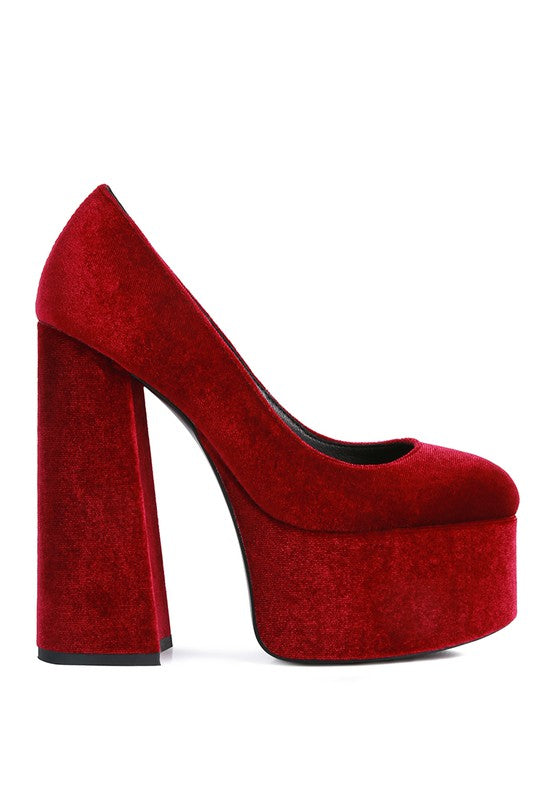 Old Novelty Velvet Platform Block Heel Pumps
