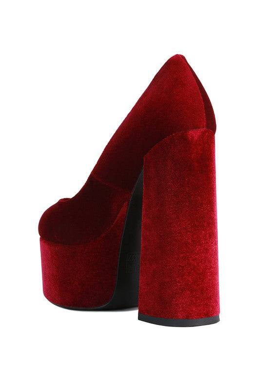 Old Novelty Velvet Platform Block Heel Pumps