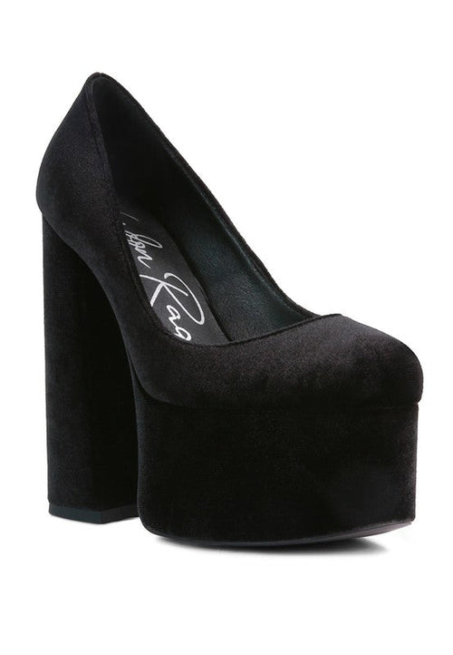 Old Novelty Velvet Platform Block Heel Pumps