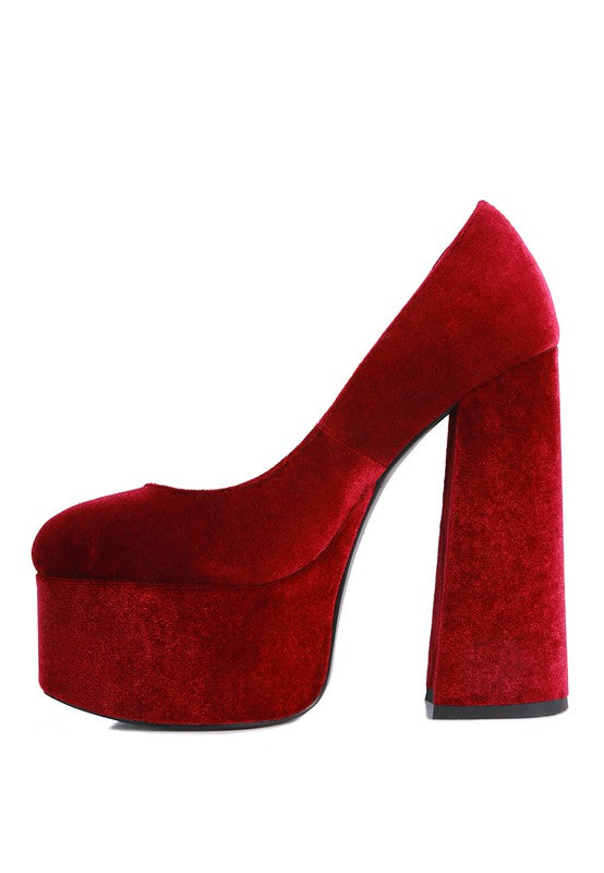 Old Novelty Velvet Platform Block Heel Pumps