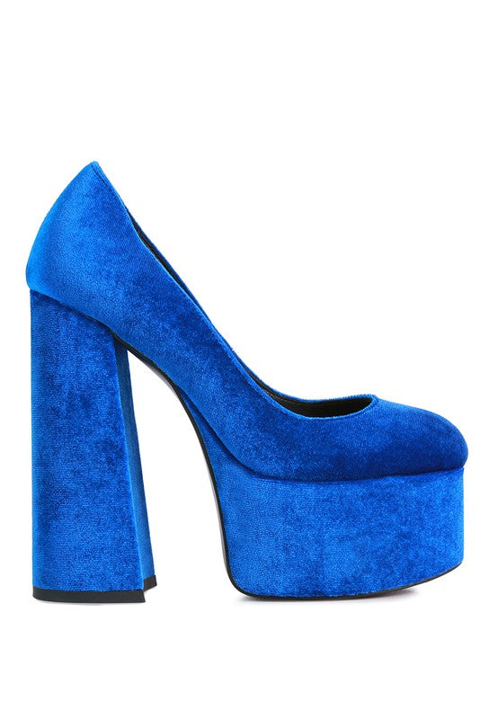 Old Novelty Velvet Platform Block Heel Pumps