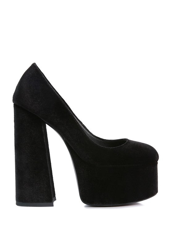 Old Novelty Velvet Platform Block Heel Pumps