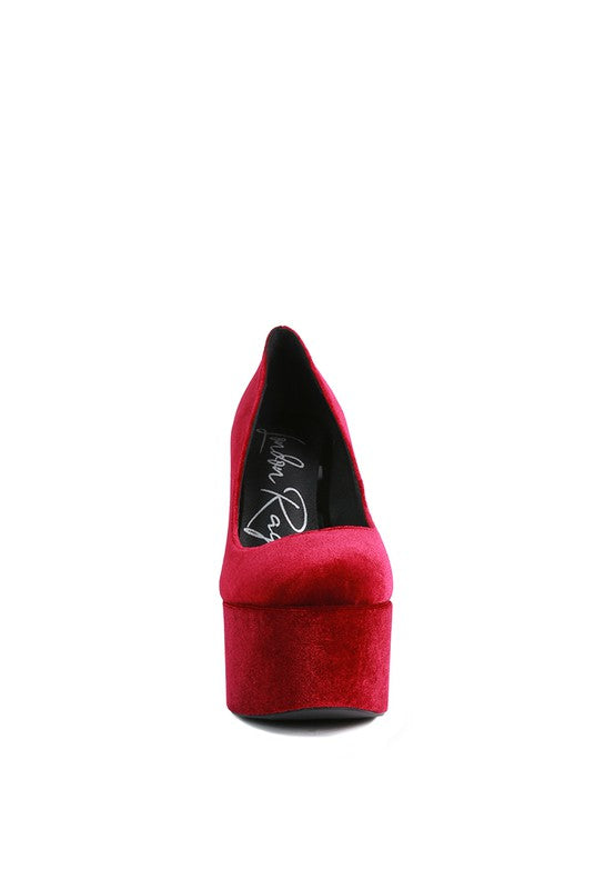 Old Novelty Velvet Platform Block Heel Pumps