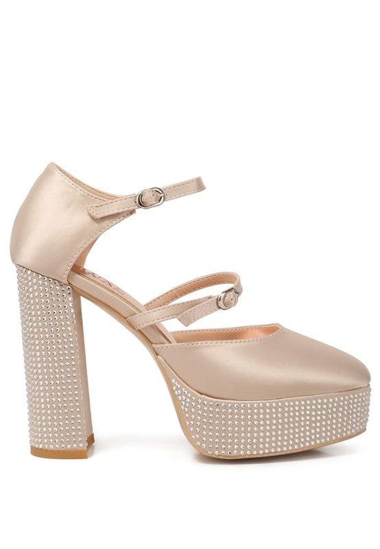 Shiver Rhinestone Platform Mary Jane Sandals