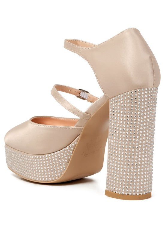 Shiver Rhinestone Platform Mary Jane Sandals