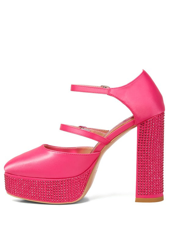 Shiver Rhinestone Platform Mary Jane Sandals