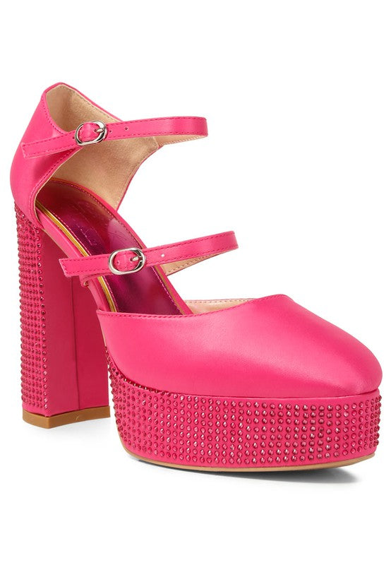 Shiver Rhinestone Platform Mary Jane Sandals