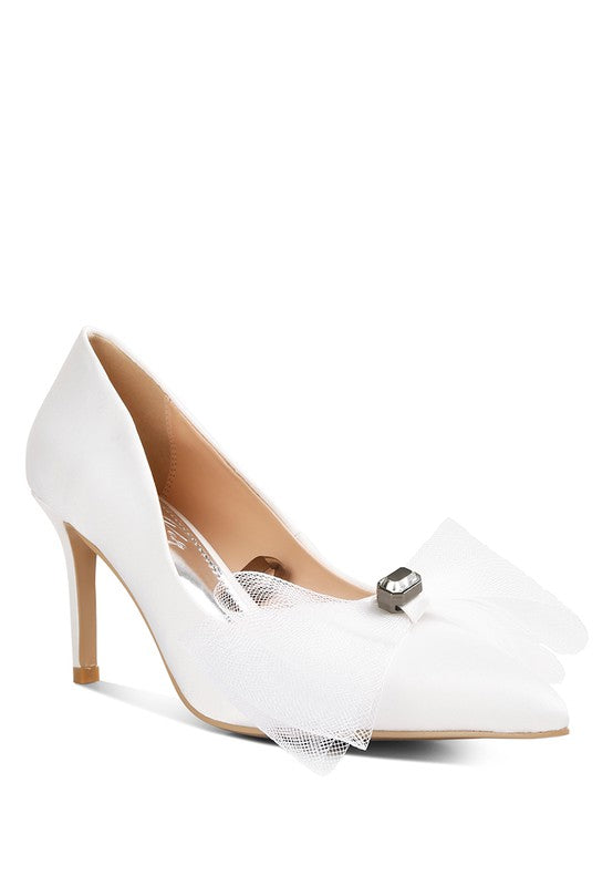 Odette Diamante Bow Satin Stiletto Pumps