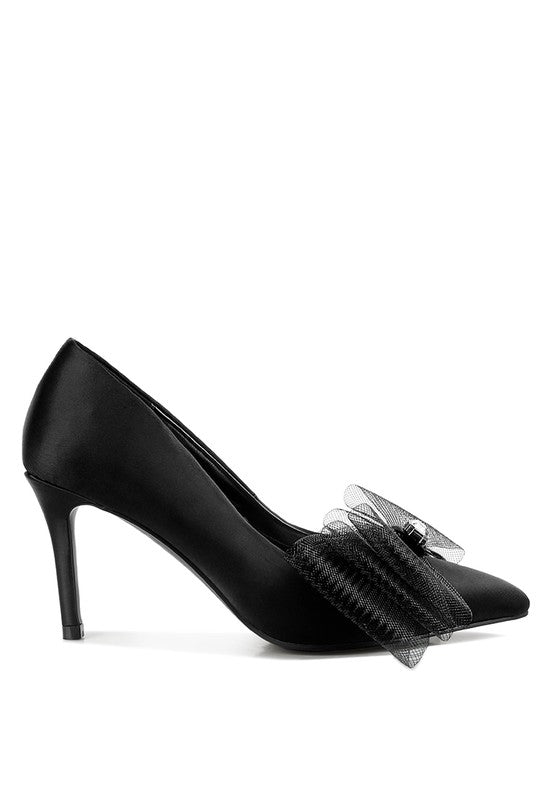 Odette Diamante Bow Satin Stiletto Pumps