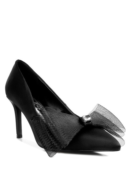 Odette Diamante Bow Satin Stiletto Pumps