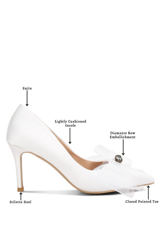Odette Diamante Bow Satin Stiletto Pumps