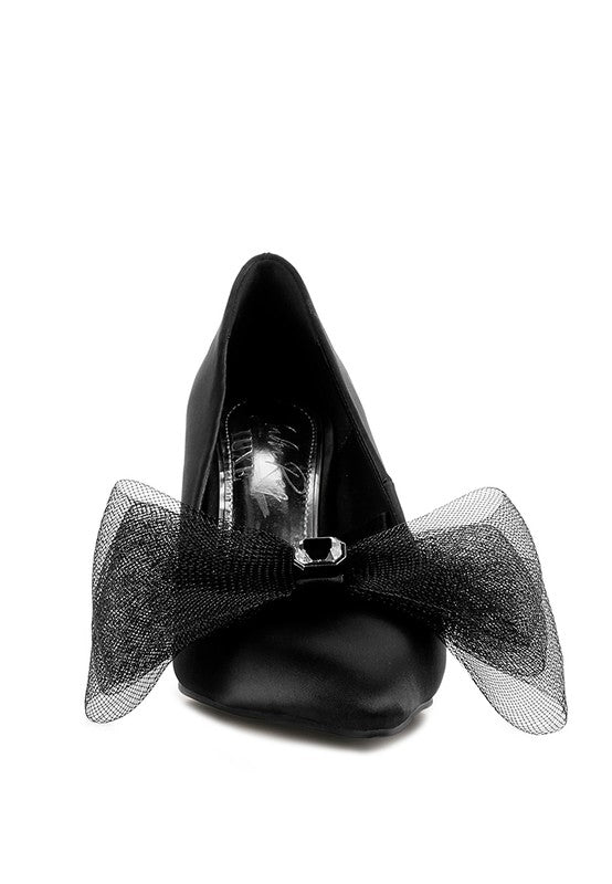 Odette Diamante Bow Satin Stiletto Pumps