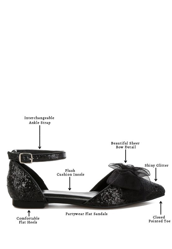 Clarice Glitter Bow Flat Sandals
