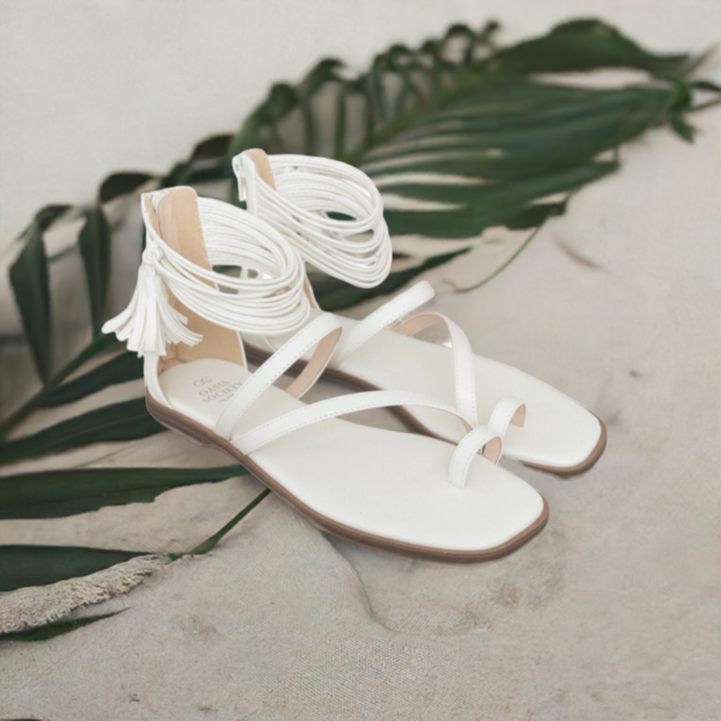 Oasis Society - Abril White Strappy Ankle Wrap Sandal