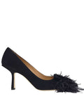 Black Suede Feather Trim Pump